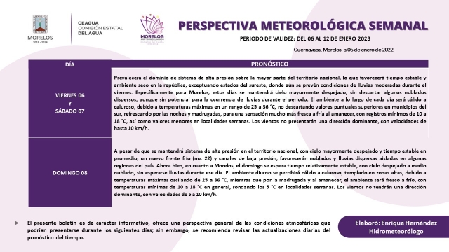 Tendrá segundo fin de semana de enero tiempo estable