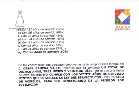 Al iniciar los trámites de la pensión, el gobierno municipal de Jojutla le rechazó la petición porque los documentos que presentó no eran legales.