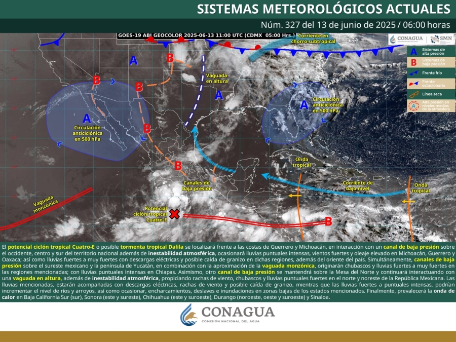 Ciclón 'Dalila' traerá lluvias fuertes y descenso de temperatura para este fin de semana en Morelos