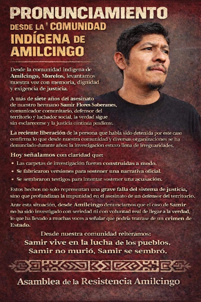 Comunidad de Amilcingo denuncia impunidad en el caso de Samir Flores