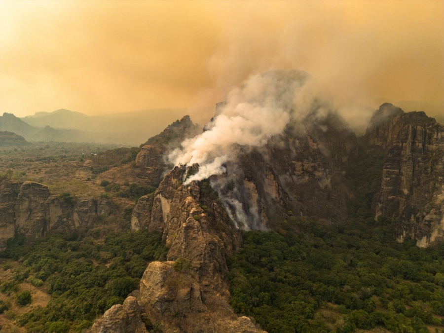 Continúan labores de combate en incendio forestal del paraje 'Las Tirolesas' en Santo Domingo Ocotitlán
