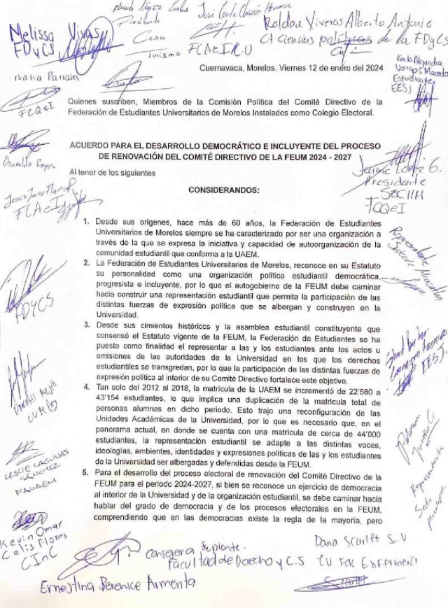 El comité directivo de la FEUM anunció para hoy la emisión de la convocatoria para la renovación del comité para el periodo 2024-2027.