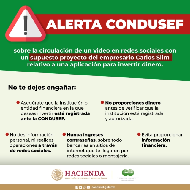 Alerta Condusef sobre video en redes sociales de una aplicación para invertir dinero