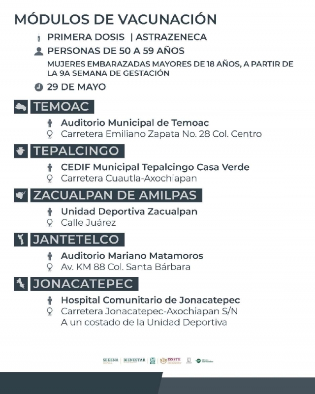 Con este cartel las autoridades invitan a la población a acudir a los módulos.