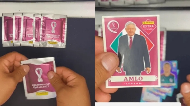 Joven compra sobres del Mundial Qatar 2022 en Tepito y le sale estampa de AMLO