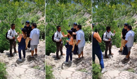 Turista estadounidense daña la Peña de Bernal y se rehúsa a limpiar la pintada | Video