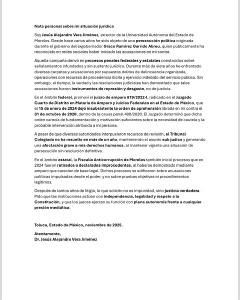 Pide Vera Jim&eacute;nez &ldquo;justicia verdadera&rdquo;