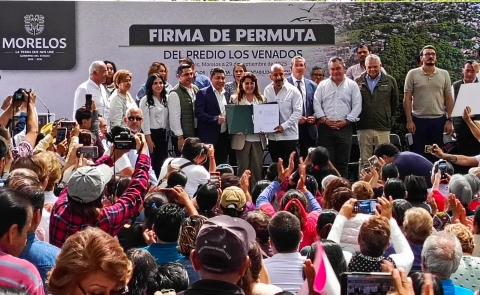 Preside gobernadora Margarita González Saravia acto oficial de firma de permuta del predio &#039;Los Venados&#039;, en Jiutepec