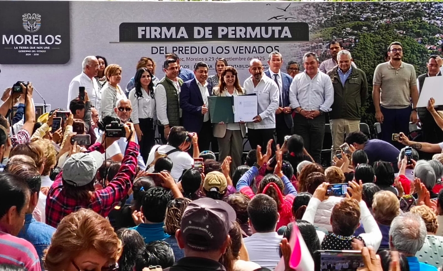 Preside gobernadora Margarita González Saravia acto oficial de firma de permuta del predio 'Los Venados', en Jiutepec