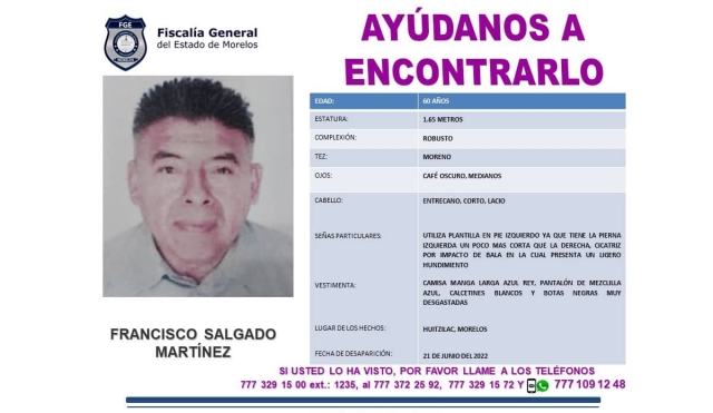 Buscan a sexagenario que está desaparecido