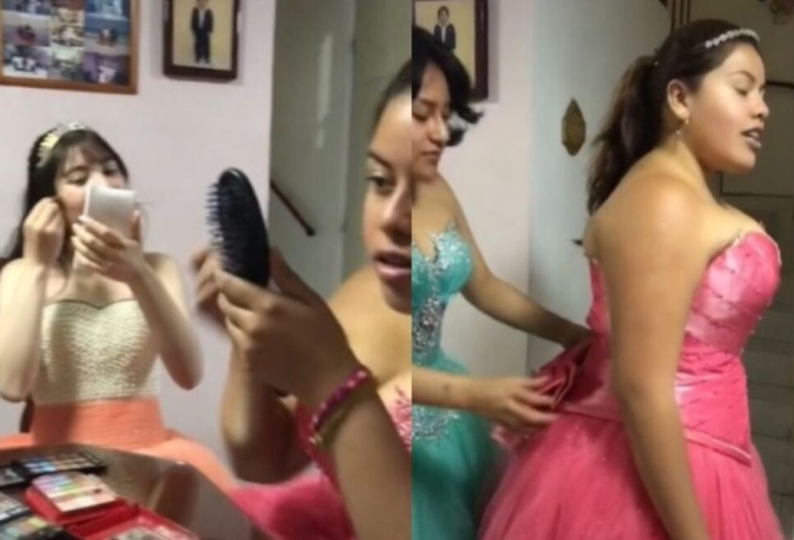 Amigas hacen pijamada con vestidos de XV años y lo suben a TikTok