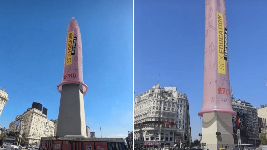 ¡Creatividad sin límites!: Netflix viste al Obelisco con condón gigante por estreno de 'Sex Education'