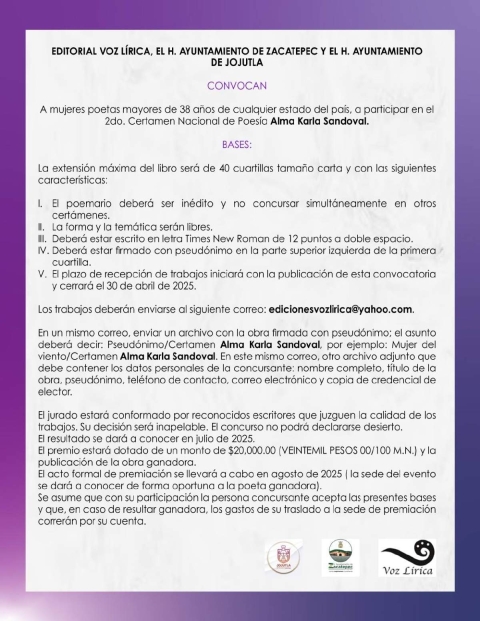 El concurso permitirá a las mujeres mayores de 38 años contar con una oportunidad de recibir un premio y continuar con su trabajo literario.