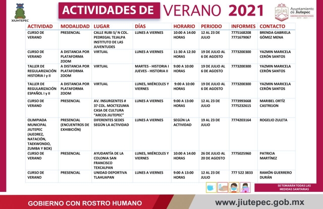 Invita Ayuntamiento de Jiutepec a actividades de verano 2021