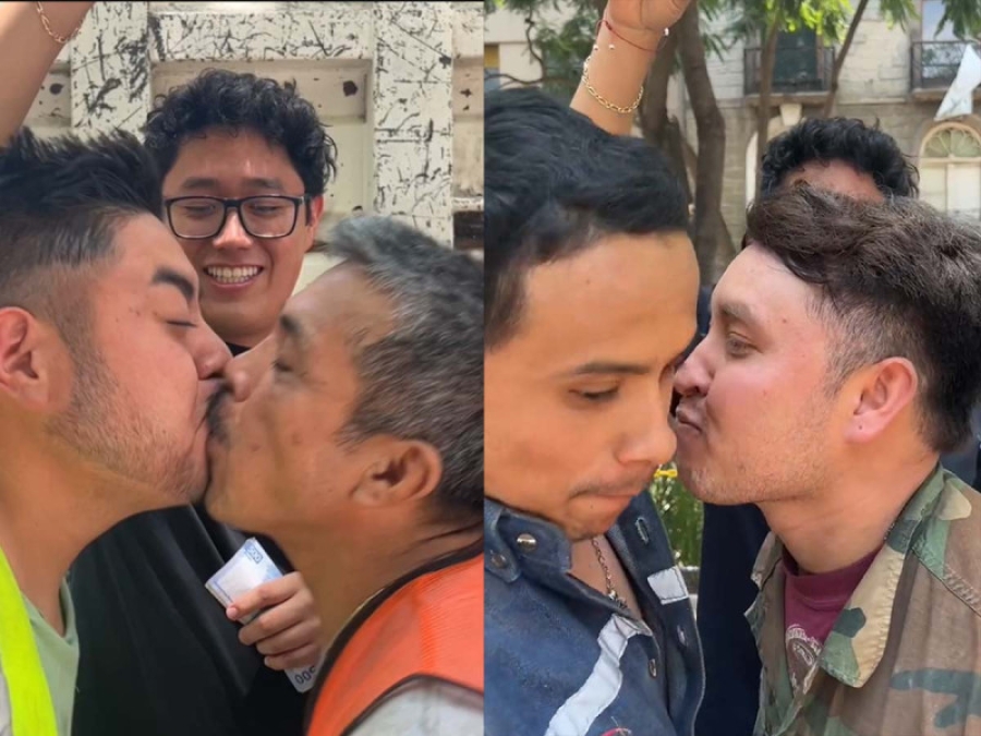 ¡Ay compadre!: Albañiles atrapan billetes en tiktok ¿con un beso?