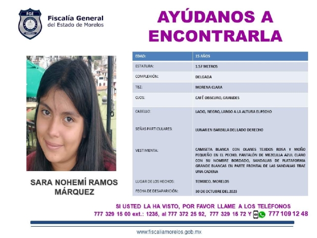 Buscan a una adolescente que desapareció en Temixco