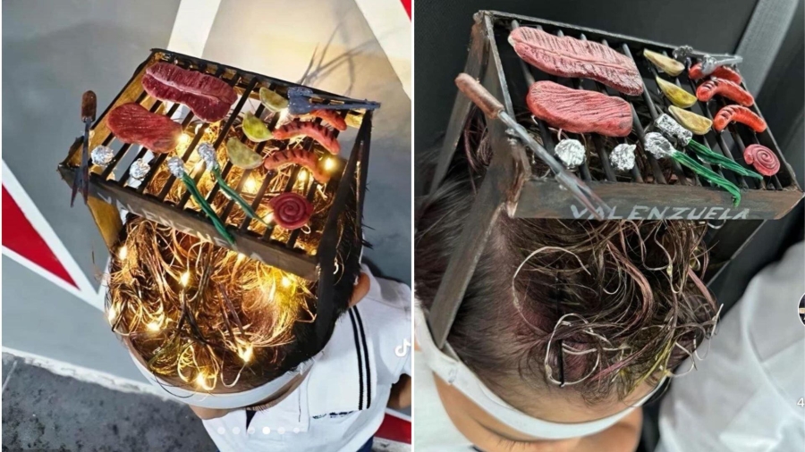 Mamá conquista redes sociales con 'peinado loco' de asador para su hijo