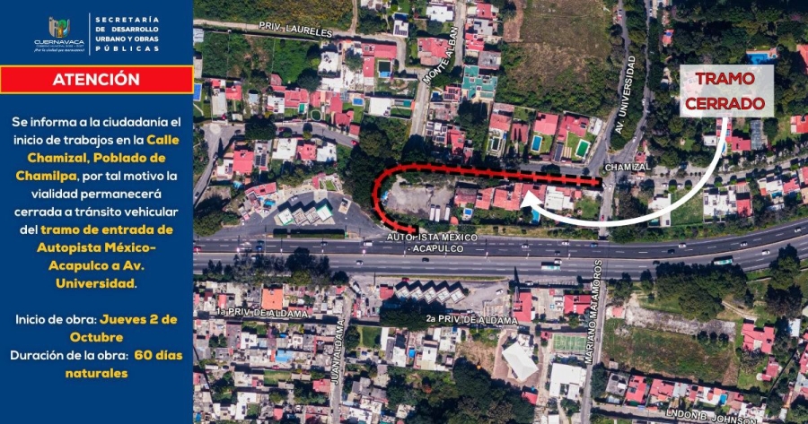Inician este jueves trabajos sobre calle Chamizal, en Cuernavaca; estará cerrada al tránsito