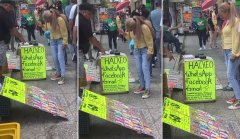 Video viral revela puesto callejero que ofrece hackear redes sociales en pleno Centro Histórico