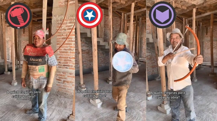 Albañiles recrean épica escena de los &quot;Avengers&quot;.