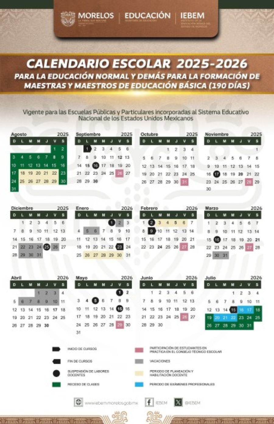 Publica IEBEM calendario escolar 2025-2026 para Morelos