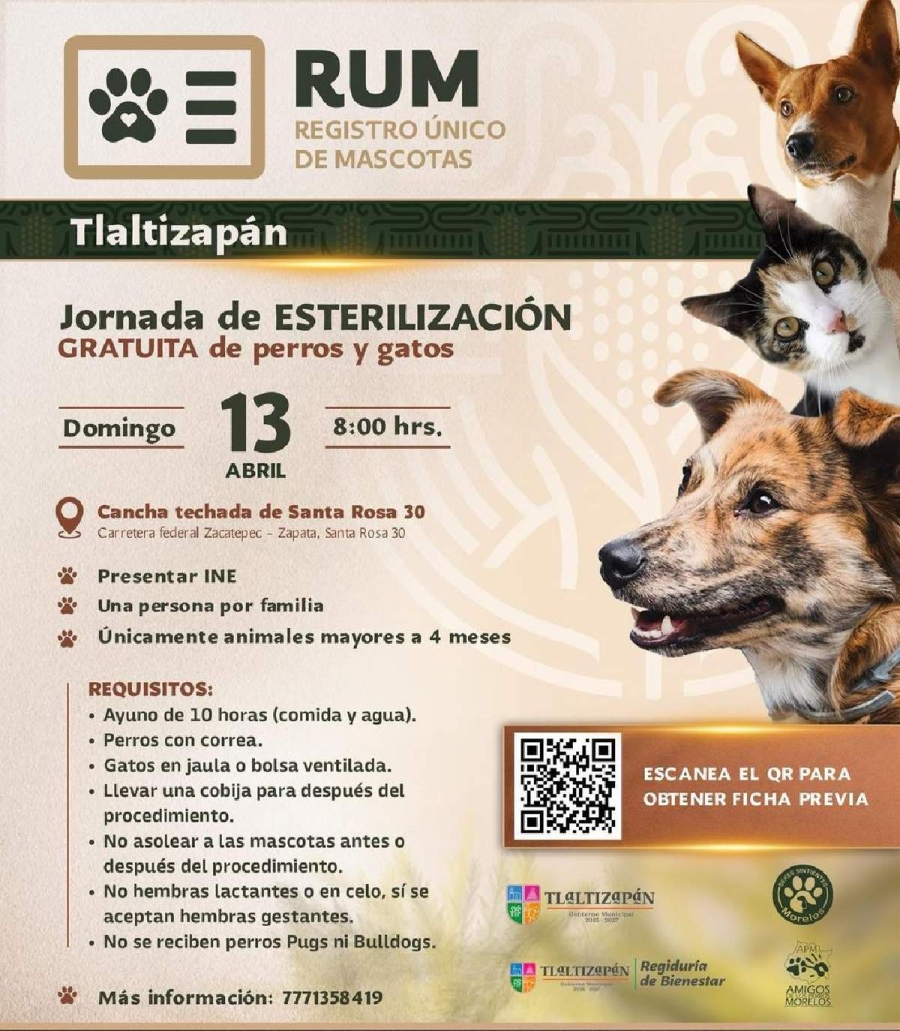 Este domingo tocará a Santa Rosa Treinta contar con el RUM para que todos los interesados registren a sus mascotas. Además habrá esterilizaciones para las mismas.