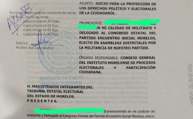 Presentan recurso de impugnación ante TEEM sobre elección de comité estatal del PES