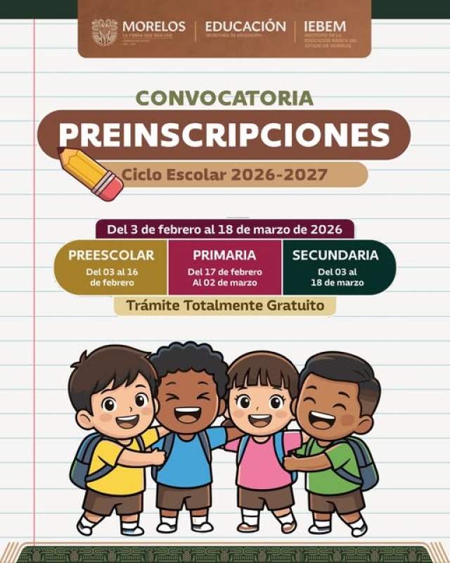 Anuncia IEBEM fechas para preinscripciones a Educaci&oacute;n B&aacute;sica