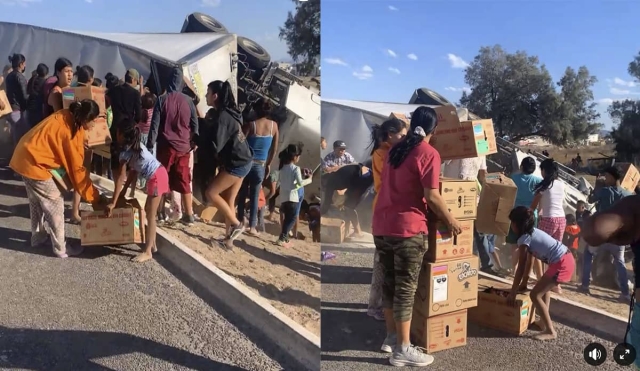 Vuelca tráiler en Durango, niños y adultos realizan rapiña