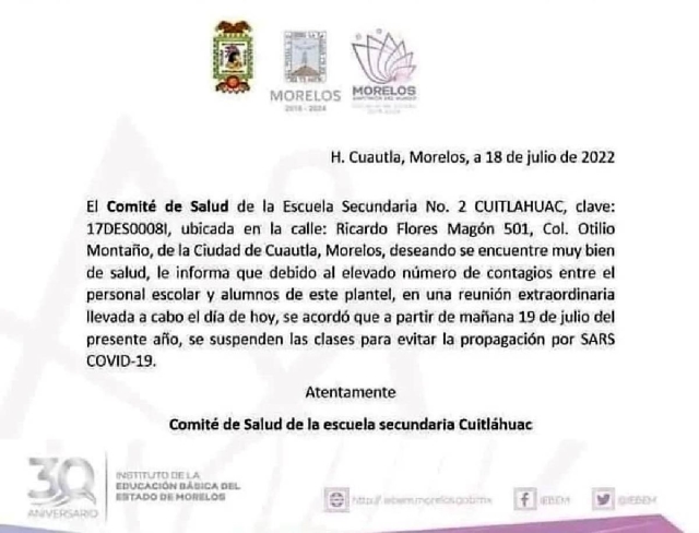 Suspenden clases por aumento de casos de covid-19 en secundarias de la región oriente