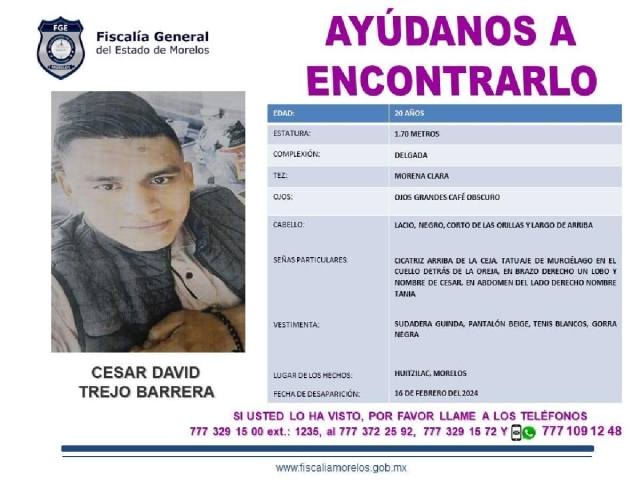 Un joven desapareció en Huitzilac hace cuatro días