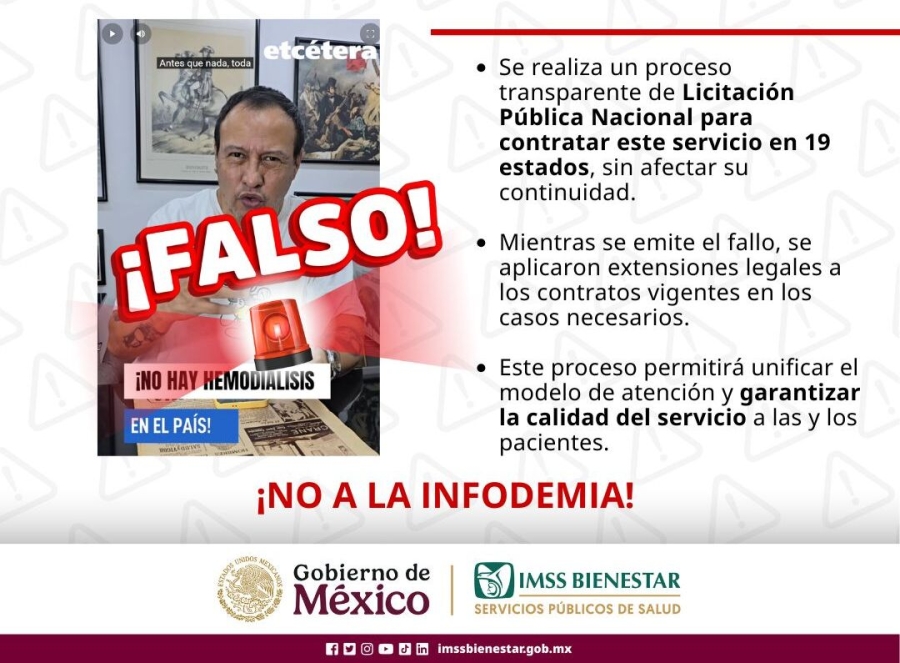 Servicio de hemodiálisis garantizado en todas las entidades federativas adheridas al IMSS Bienestar