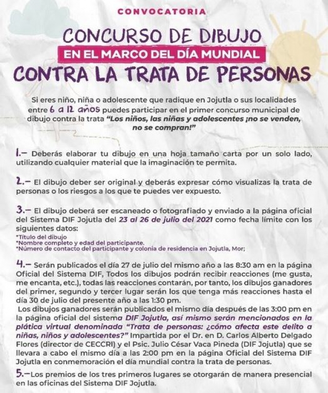 Los niños de 6 a 12 años de edad pueden contribuir con su punto de vista para erradicar la trata de personas. La convocatoria ya está abierta. 