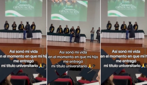 Su hijo le entrega su diploma universitario y emociona a millones en redes