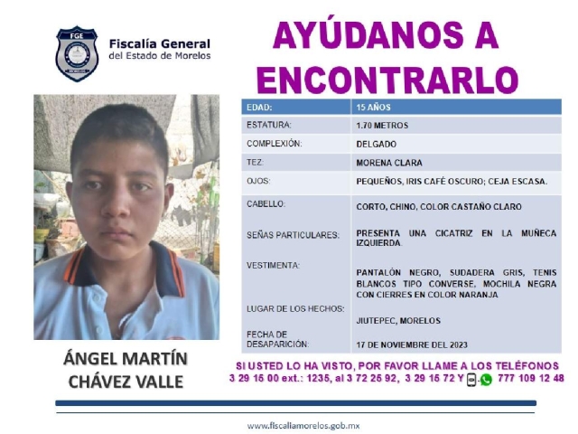Buscan a un adolescente que desapareció en Jiutepec