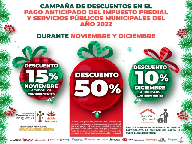 En marcha, campaña de descuento en pago anticipado de predial 2022 en Cuernavaca