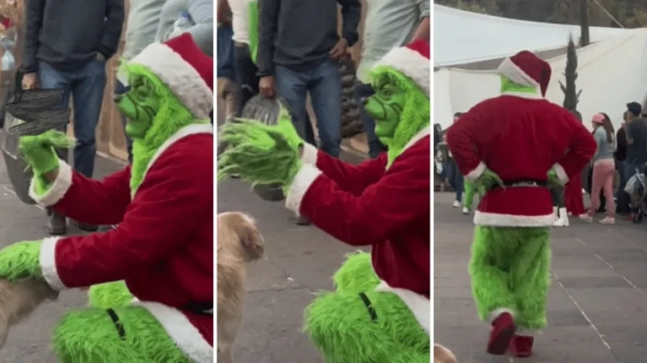 Niño le pide una foto al ‘Grinch’ y este se enoja ‘Deja de estar molestando’