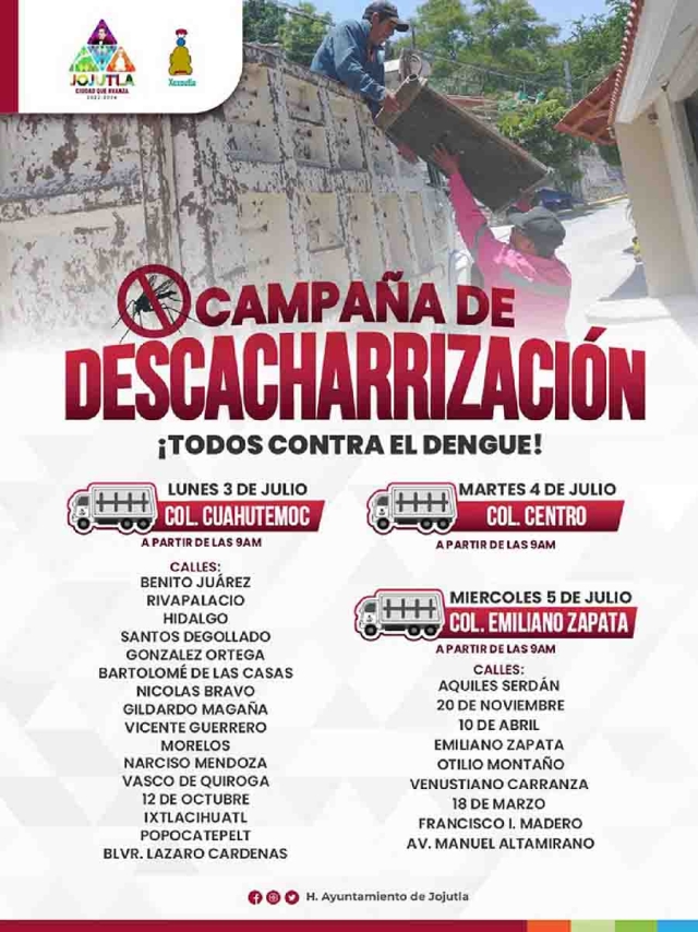 Anuncian jornada de descacharrización en Jojutla