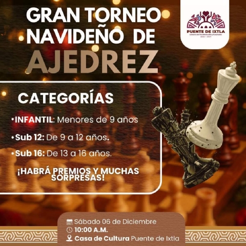 Realizar&aacute;n Torneo Navide&ntilde;o de Ajedrez en Puente de Ixtla
