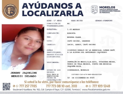 Una adolescente desapareci&oacute; en Cuernavaca