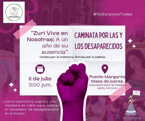 Colectivos y familiares y amigos de Zuri convocaron a una marcha para presionar a las autoridades para que den el paradero de la joven, que desapareció el año pasado en Tlaltizapán.