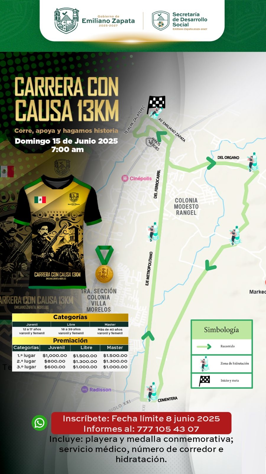 Invita Ayuntamiento de Emiliano Zapata a participar en la 'Carrera con Causa 13KM'