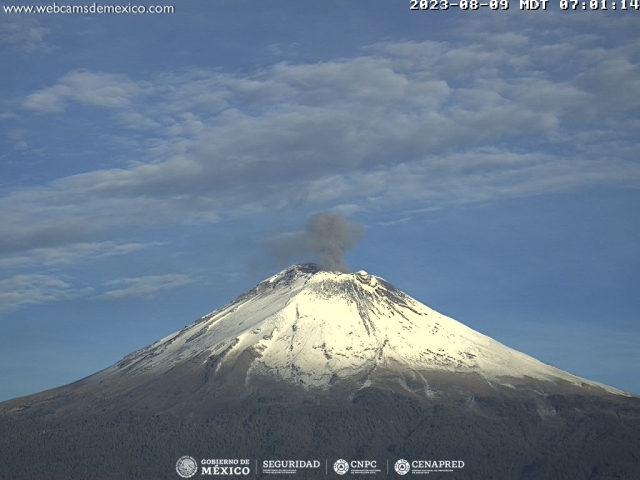 26 exhalaciones del Popocatépetl; posible dispersión de ceniza en noreste, norte y oeste-noroeste de Morelos