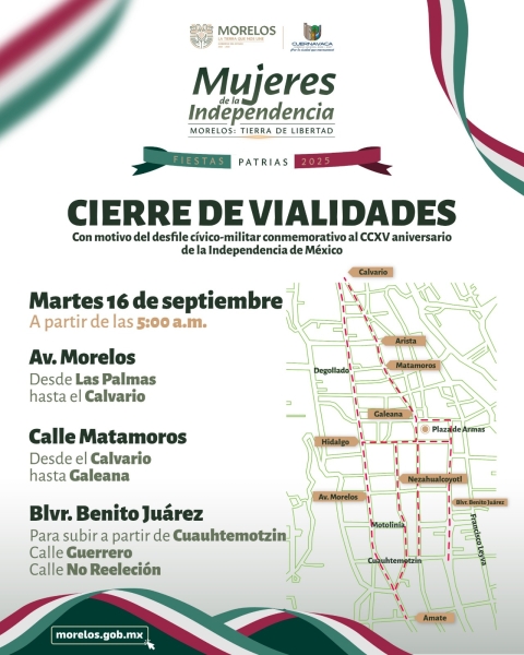 Anuncia Secretaría de Educación cierre de vialidades por desfile del 16 de septiembre