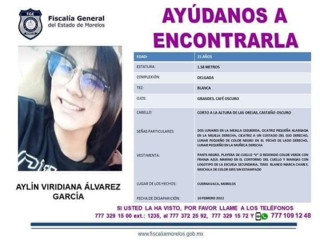Desconocen paradero de una adolescente de 15 años
