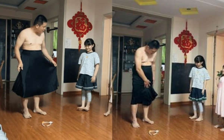 Padre usa falda para enseñar a sus hijas a evitar que se les levante