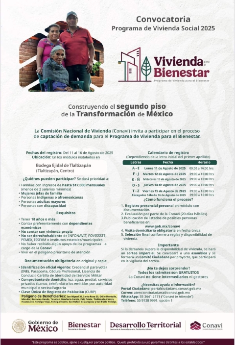 Tras el anuncio de que se construirán 250 viviendas del Bienestar en Tlaltizapán, ahora el gobierno federal lanzó la convocatoria a los interesados.  