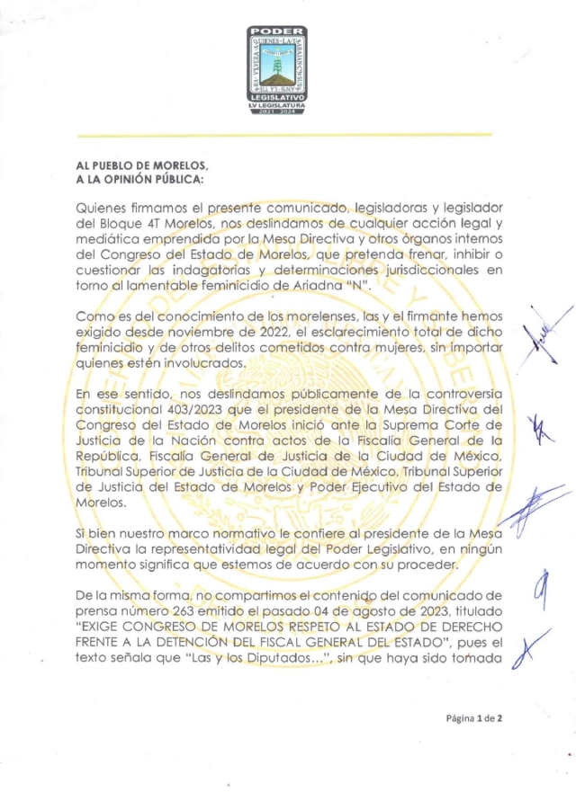 Se deslindan diputados de acciones del Congreso a favor del fiscal 