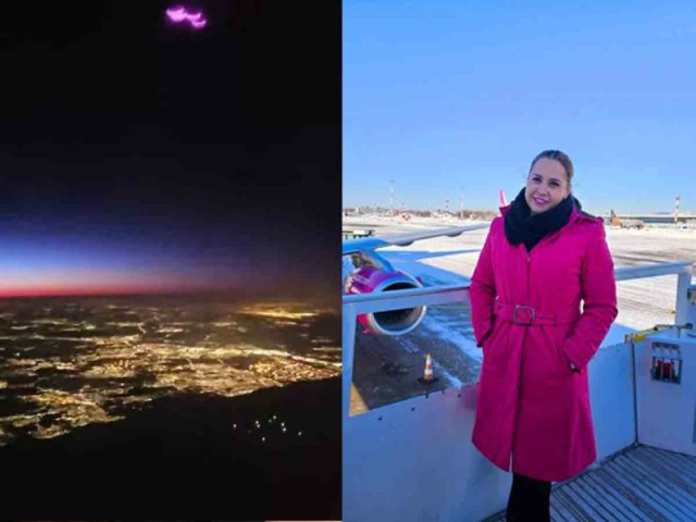 Azafata capta supuesto ovni con luces rosas durante un vuelo en Europa