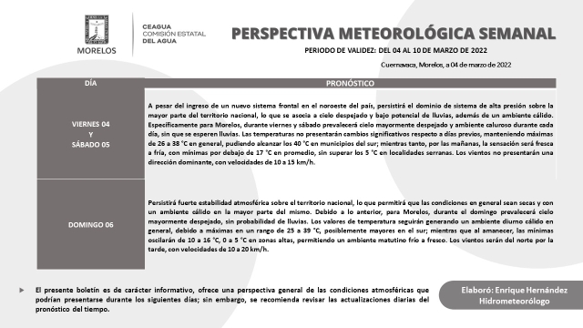 Se prevén temperaturas altas para fin de semana en Morelos